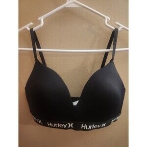 Hurley Seamless Bra Black Wireless Spell Out Padded Size 36C